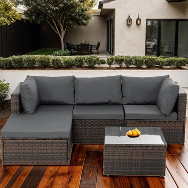 5 Piece Outdoor Patio Furniture Sets All Weather Outdoor Sofa PE Garden Furniture Wicker Rattan Patio Conversation Set with Coffee Table, Gray Cushions